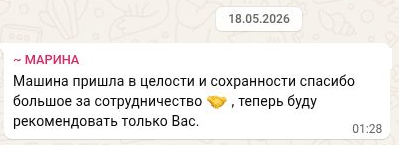 Сообщение Марины от 18 мая 2026 года: машина пришла в целости и сохранности; благодарность и рекомендация компании